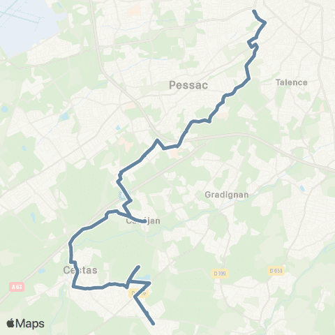 Nouvelle-Aquitaine Cars 33 Bordeaux CHU Pellegrin - Cestas map