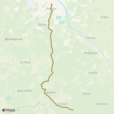 Nouvelle-Aquitaine Cars 33 Bordeaux CHU Pellegrin - Hostens - St Symphorien map