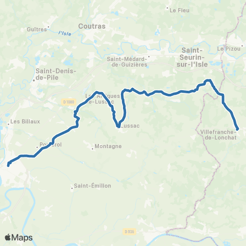 Nouvelle-Aquitaine Cars 33 Libourne - Villefranche de Lonchat map