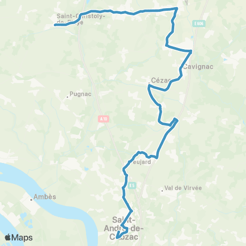 Nouvelle-Aquitaine Cars 33 St André de Cubzac - St Christoly de Blaye map