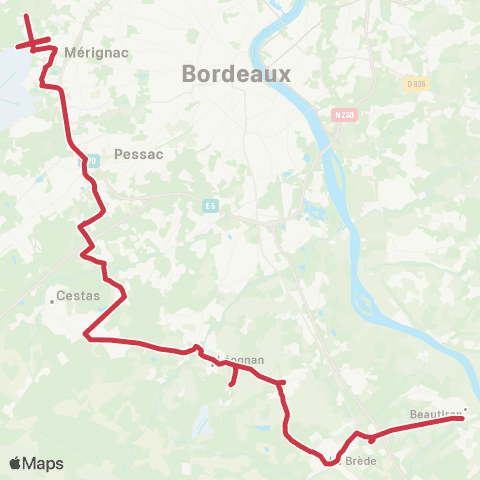 Nouvelle-Aquitaine Cars 33 Express Beautiran - le Haillan 5 Chemins map