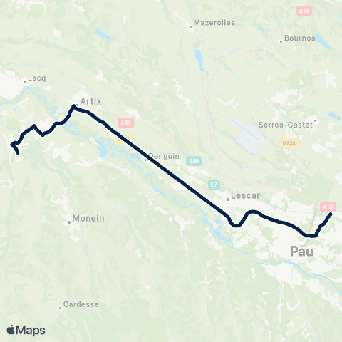 Nouvelle-Aquitaine Cars 64 Pau - Artix - Mourenx map