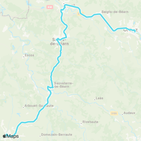 Nouvelle-Aquitaine Cars 64 Orthez - Saint Palais map