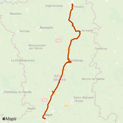 Nouvelle-Aquitaine Cars 79 Thouars - Niort map