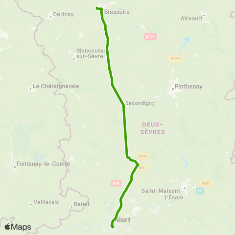 Nouvelle-Aquitaine Cars 79 Niort - Bressuire map