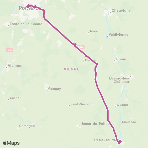 Nouvelle-Aquitaine Cars 86 L'Isle Jourdain - Poitiers map