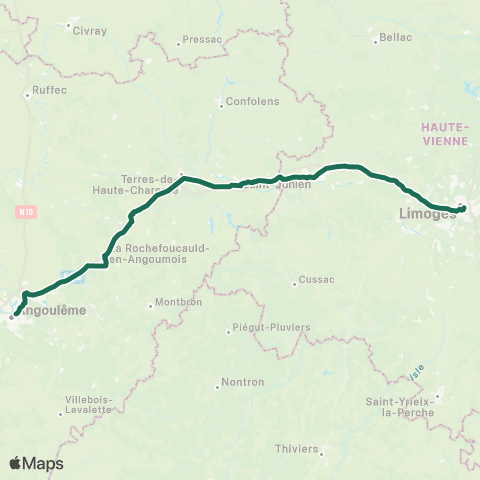 Nouvelle-Aquitaine Cars 87 Limoges - Angoulême map