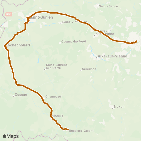 Nouvelle-Aquitaine Cars 87 Bussière Galant - St Junien - Limoges map