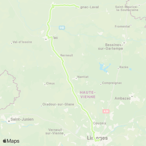 Nouvelle-Aquitaine Cars 87 Limoges - Magnac Laval map