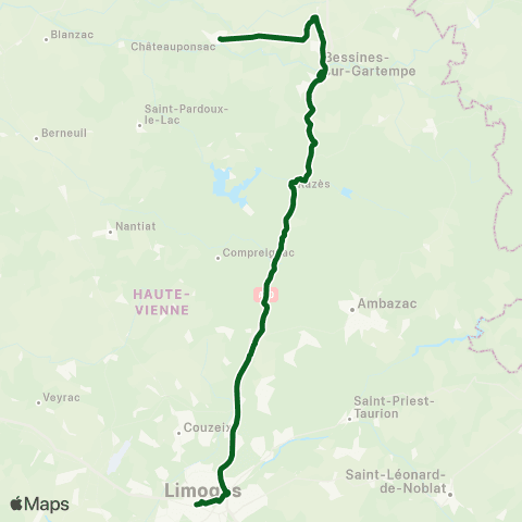 Nouvelle-Aquitaine Cars 87 Châteauponsac - Limoges map