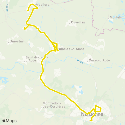 Citibus Argeliers > Mirepeïsset > Sallèles-d'Aude > Narbonne map