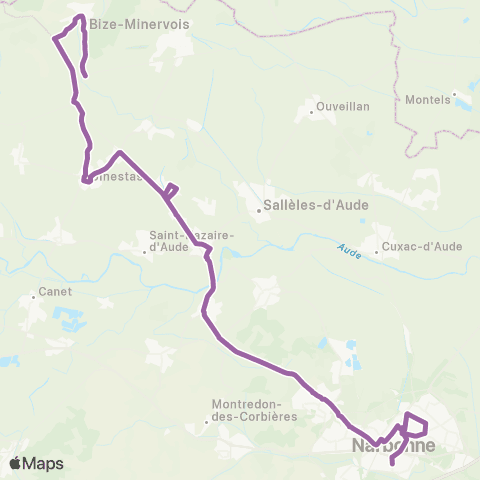 Citibus Bize-Minervois > Ginestas > Le Somail > St-Marcel-s/-Aude > Narbonne map