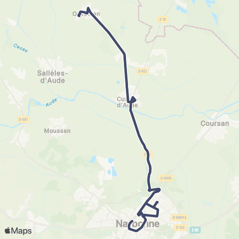 Citibus Ouveillan > Cuxac-d'Aude > Narbonne map