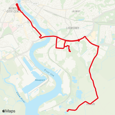 Newport Bus Newport Wetlands Reserve - Friars Walk 7 map