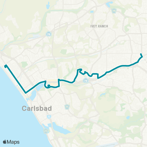NCTD Oceanside - Vista via Vista Way map