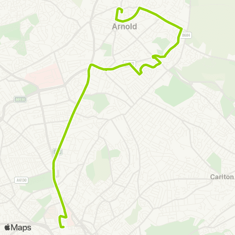 Nottingham City Transport Front Street - Melbury Road map