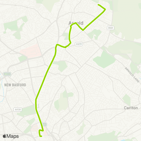 Nottingham City Transport Gleneagles Drive - Parliament Street map