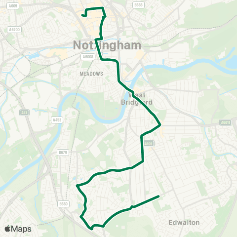Nottingham City Transport Selby Road - Victoria Centre map