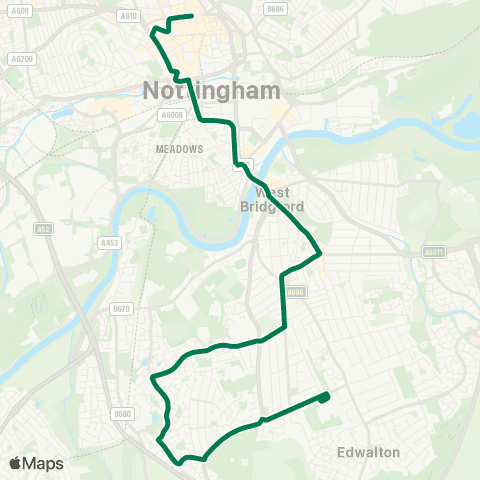Nottingham City Transport Victoria Centre - Selby Road map
