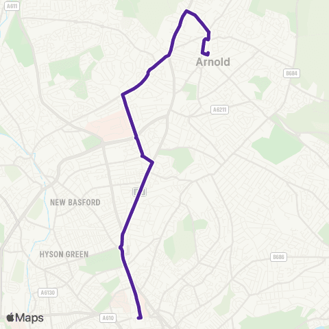 Nottingham City Transport Front Street - Parliament Street map