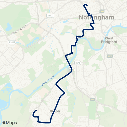 Nottingham City Transport Nobel Road - Beastmarket Hill map