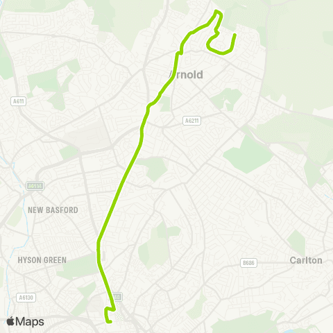 Nottingham City Transport Gleneagles Drive - Parliament Street map
