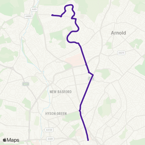 Nottingham City Transport Top Valley Terminus - Parliament Street map