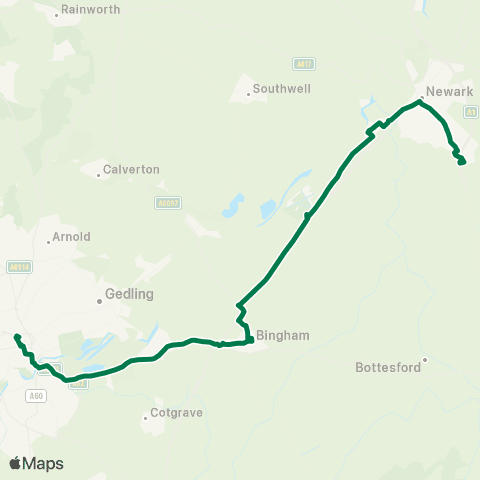 Nottingham City Transport Beastmarket Hill - Great North Road map
