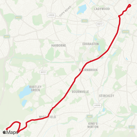 National Express West Midlands Moor St Queensway - Arden Rd Terminus map