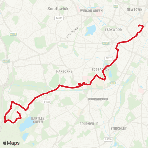 National Express West Midlands The Square Peg - Bartley Green War Mem map