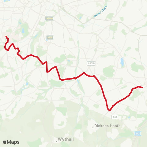 National Express West Midlands Queen Elizabeth Hosp - Solihull Town Ctr map