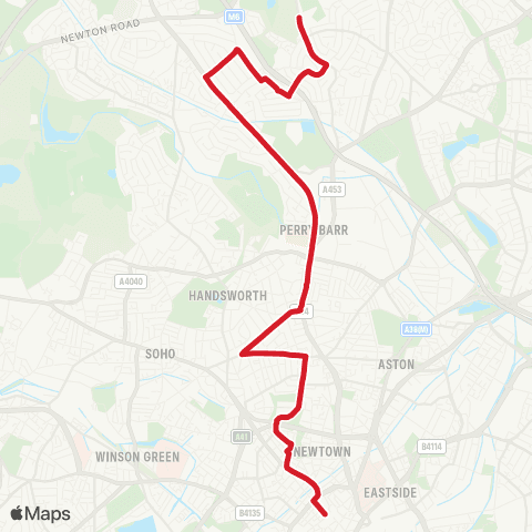 National Express West Midlands Beeches Rd - Snow Hill Station map