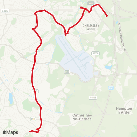 National Express West Midlands Bluebell Dr - Solihull Sta Interchange map