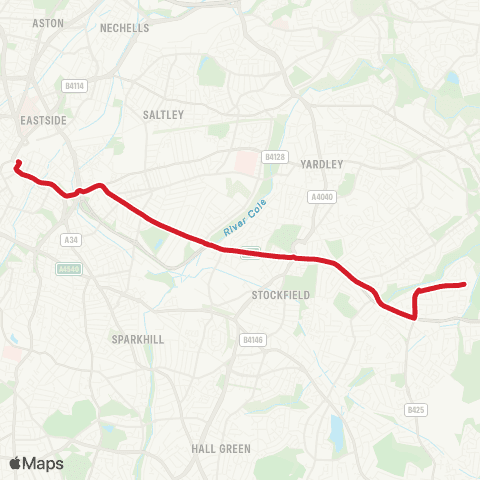 National Express West Midlands Moor St Selfridges - Mapledene Rd map