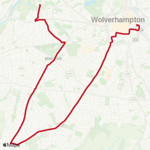 National Express West Midlands Compton Pk Schools - Wolverhampton Bus Sta map