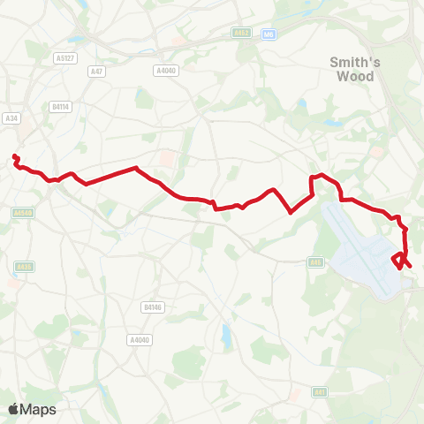 National Express West Midlands Moor St Selfridges - Cumberford Ave map