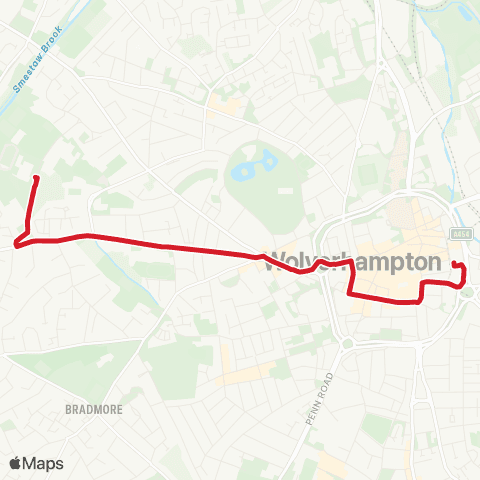National Express West Midlands Compton Pk Schools - Wolverhampton Bus Sta map
