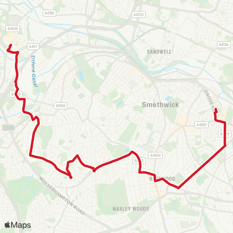 National Express West Midlands Midland Met Hosp - Oldbury Interchange map
