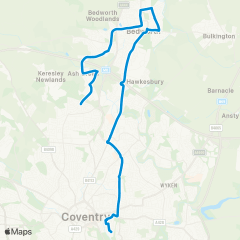 National Express Coventry Severn Rd - Nunts Lane map