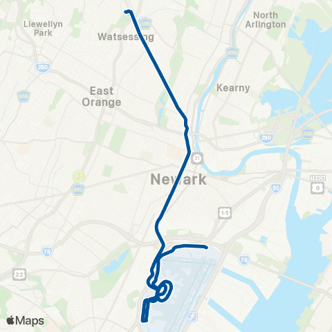 NJ Transit go28 Newark Airport - Newark - Bloomfield map
