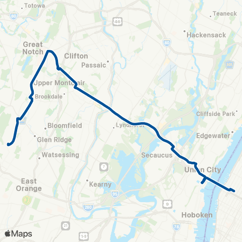 NJ Transit West Orange - Montclair - New York map