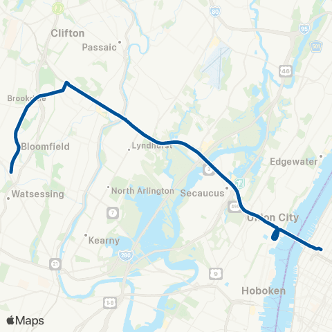 NJ Transit Bloomfield - New York map