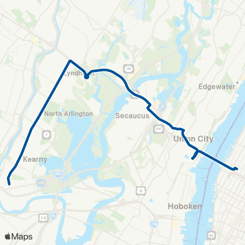 NJ Transit North Newark - Harrison - New York map