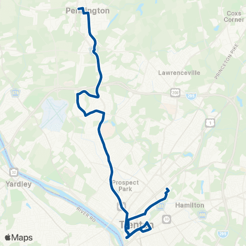 NJ Transit Pennington - East Trenton map