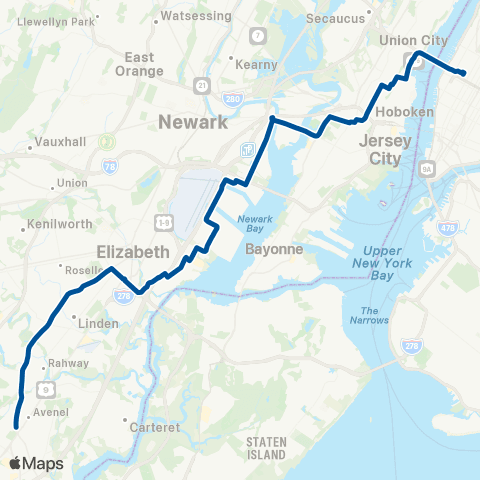 NJ Transit Rahway - New York map