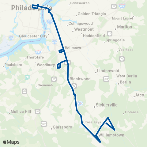 NJ Transit Sicklerville - Philadelphia map