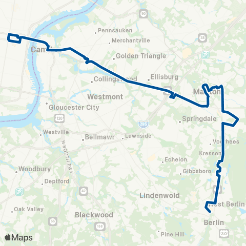 NJ Transit Berlin - Marlton - Philadelphia map
