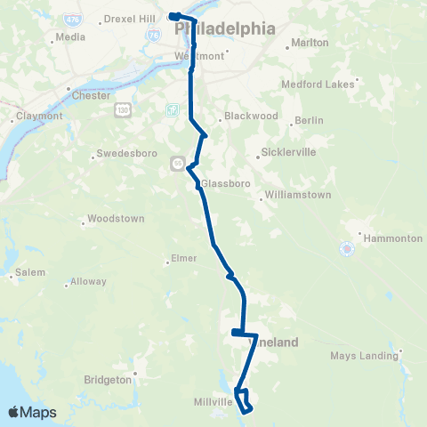 NJ Transit Millville - Philadelphia map