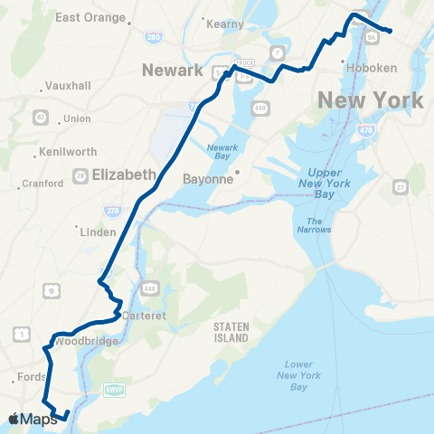 NJ Transit Perth Amboy - New York map