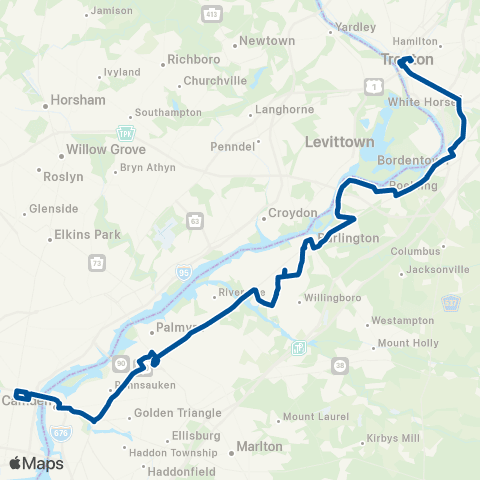 NJ Transit Trenton - Willingboro - Philadelphia map
